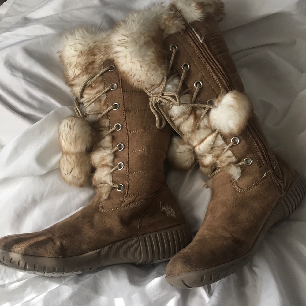 Brown Fur Polo Boots size 8.5